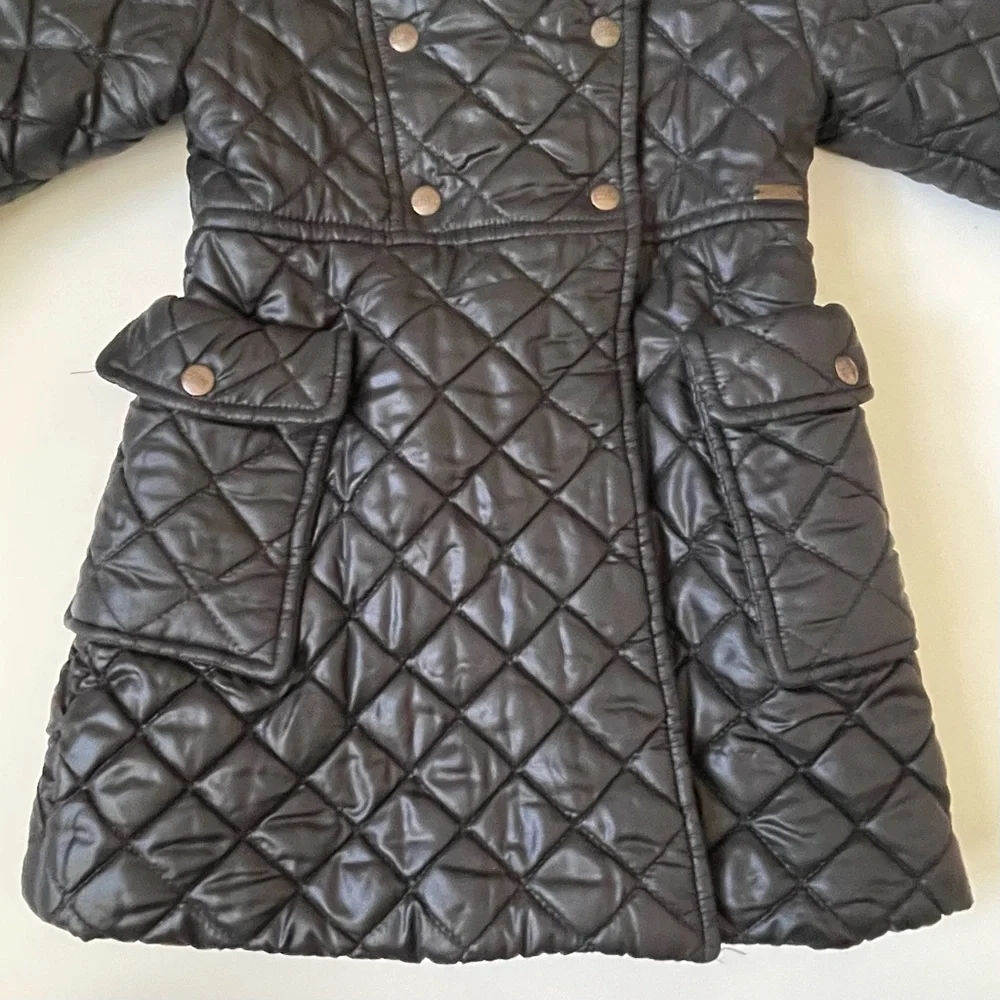 Junior Gaultier Girls’ Black Quilted Winter Jacket with Faux Fur Trim - 4Y